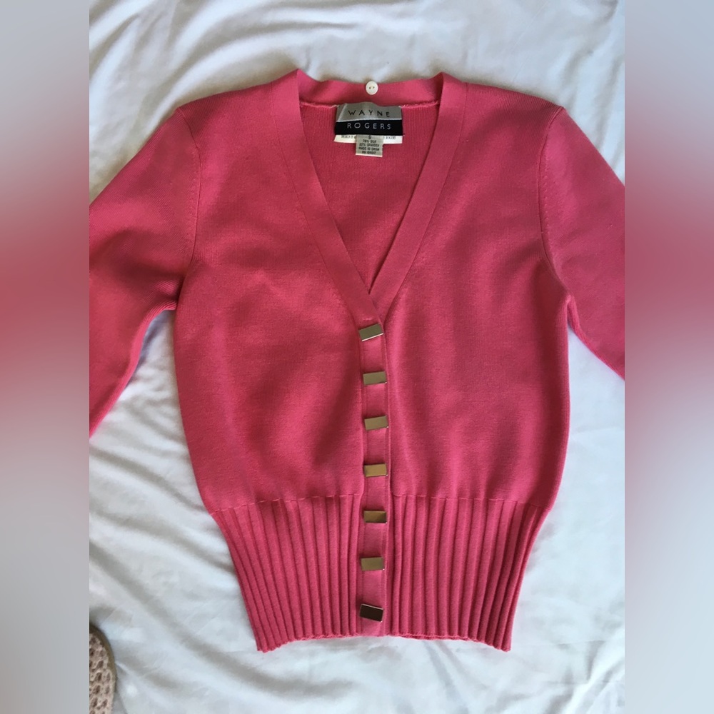 Vintage Wayne Rogers gorg pink silk sweater with real fox fur removable collar. - Picture 8 of 16